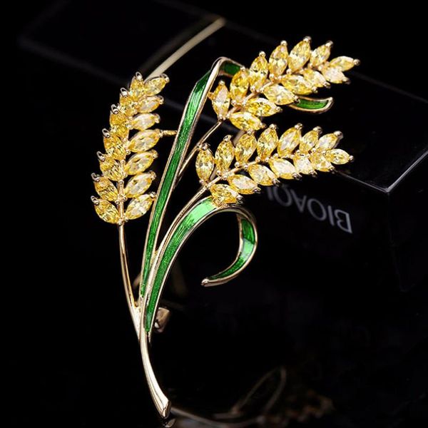 pins, brooches zlxgirl yellow cubic zircon wheat ears shape hijab accessories classic women's gold color copper wedding scarf p, Gray